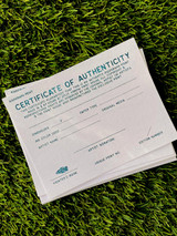 Certificate of authenticity stack. Printed in teal risograph ink on textured paper