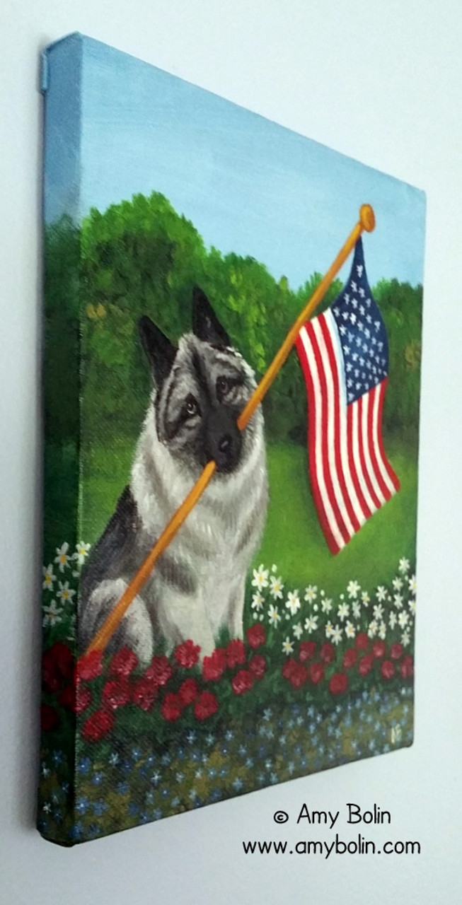 Proud To Be American Norwegian Elkhound Original Art Acrylic