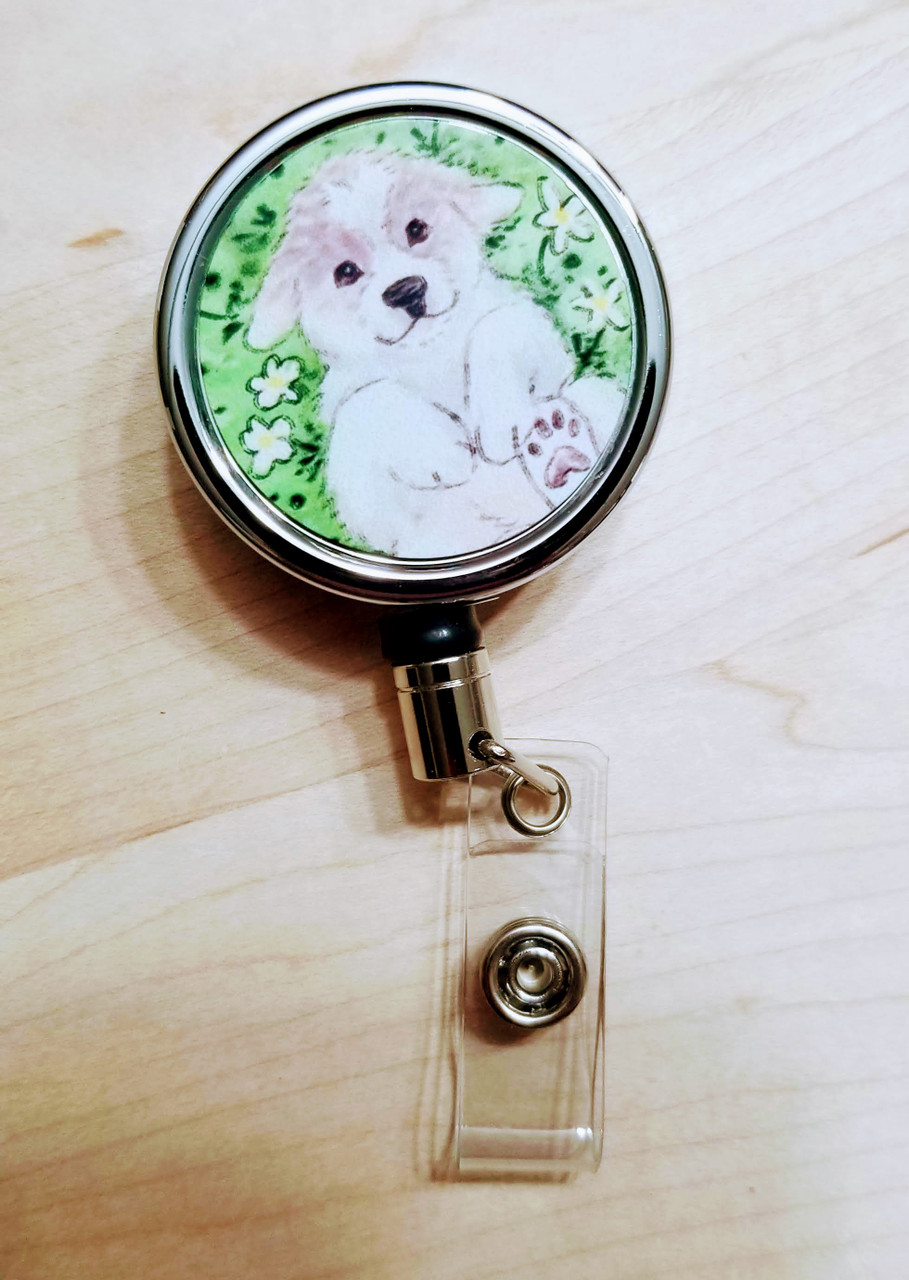 Puppy Love Great Pyrenees Badge Reel - Amy Bolin's Far Out! Art
