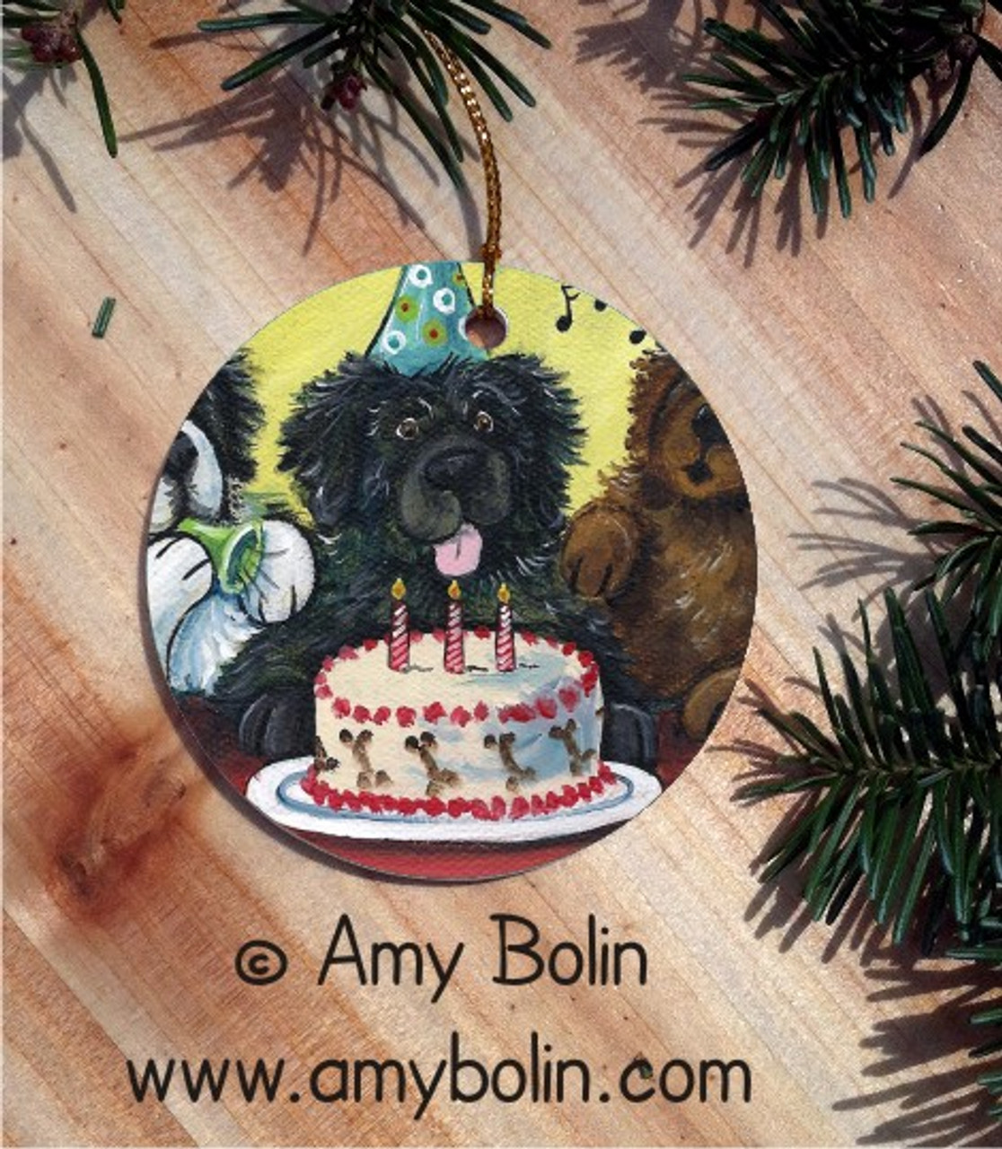 Ceramic Ornament Happy Birthday To You Black Brown Landseer