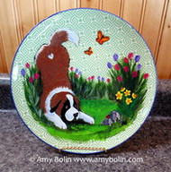 "Spring" Saint Bernard creamer, sugar dish, and plate set 