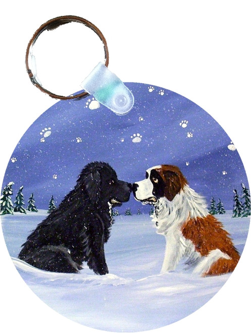 "A Cold, Wet Hello" Black Newfoundland, Saint Bernard Keychain