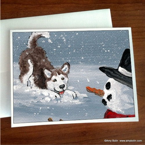 "My Snowy Friend" Siberian Husky (red) (brown eye) Note Cards