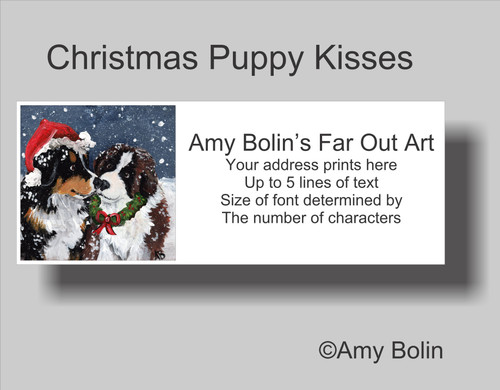 "Christmas Puppy Kisses" Bernese Mountain Dog & Saint Bernard Address Labels