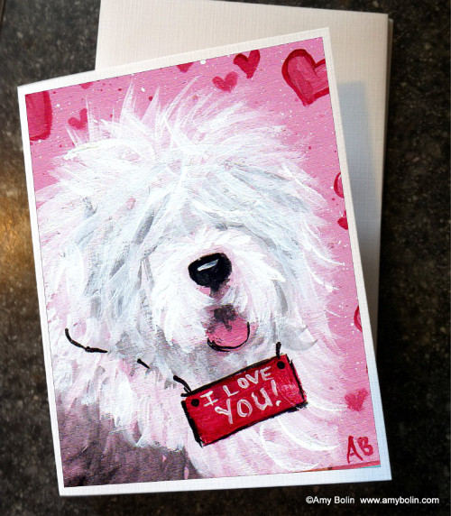 "Valentine: Valentine Kisses" Old English Sheepdog Note Cards