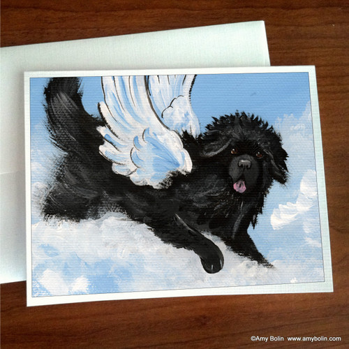 "Playful Angel" Black Newfoundland Note Cards