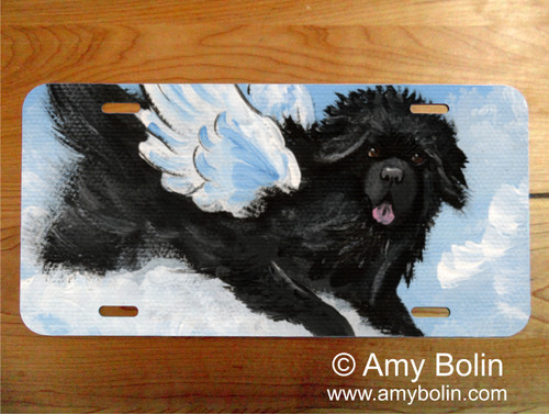 "Playful Angel" Black Newfoundland License Plate