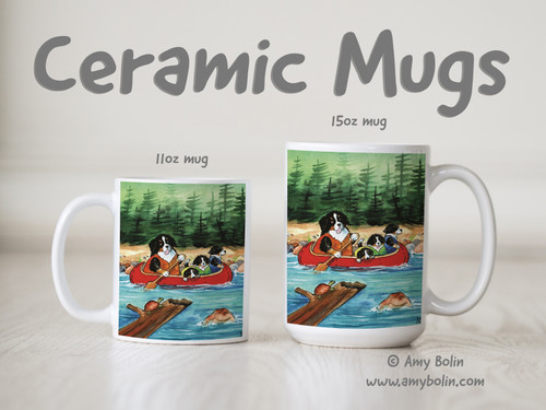 "Berners On The River" Bernese Mountain Dog Ceramic Mug 11oz or 15oz