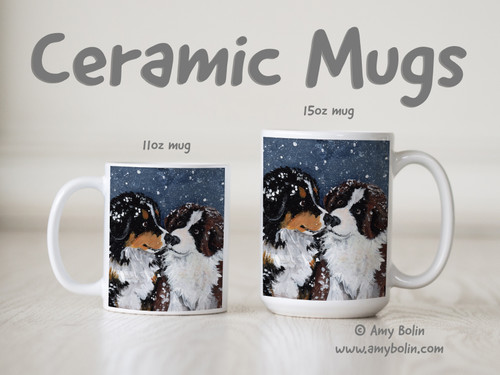"Puppy Kisses" Bernese Mountain Dog & Saint Bernard Ceramic Mug 11oz or 15oz