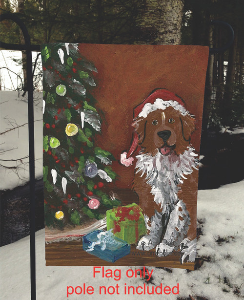 "Merry Christmas" Brown and White Newfoundland Garden Flag