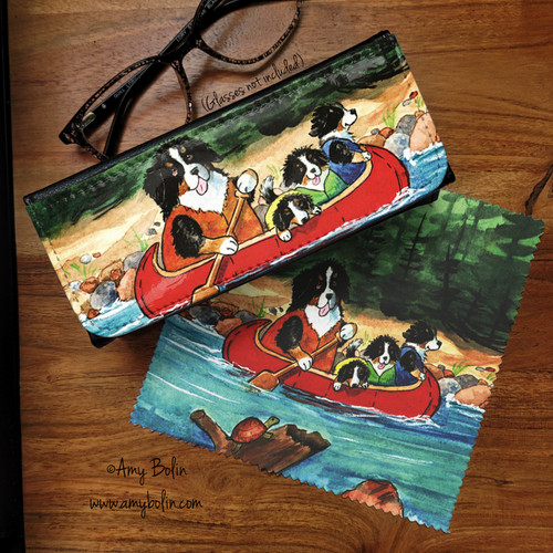 "Berners On The River" Bernese Mountain Dog Eyeglass Case with Lens Cloth