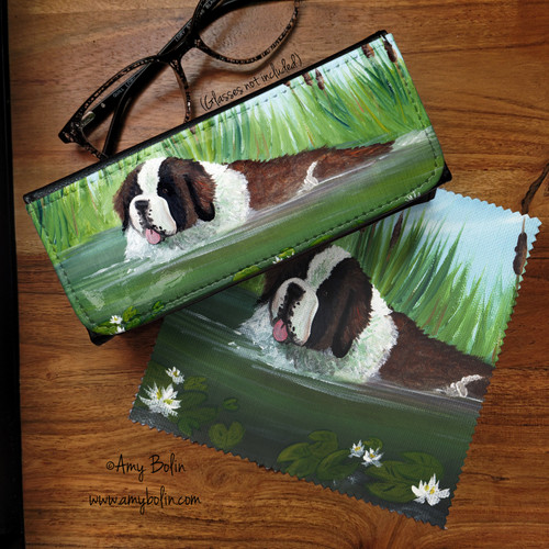 "In Mom's Pond" Saint Bernard Eyeglass Case with Lens Cloth