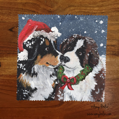 "Christmas Puppy Kisses" Bernese Mountain Dog & Saint Bernard Lens Cleaning Cloth