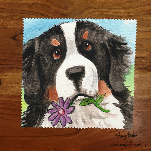 "I Saw This Flower" Bernese Mountain Dog Lens Cleaning Cloth