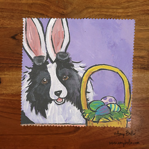 "Happy Easter" Bi Black Shetland Sheepdog Lens Cleaning Cloth