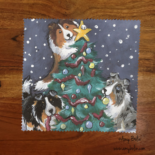 "Christmas Together" Blue Merle, Sable, & Tri Color Shetland Sheepdog Lens Cleaning Cloth