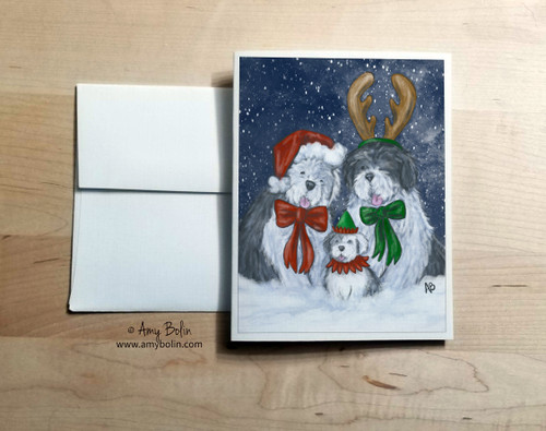"Christmas Buddies" Old English Sheepdogs Note Cards