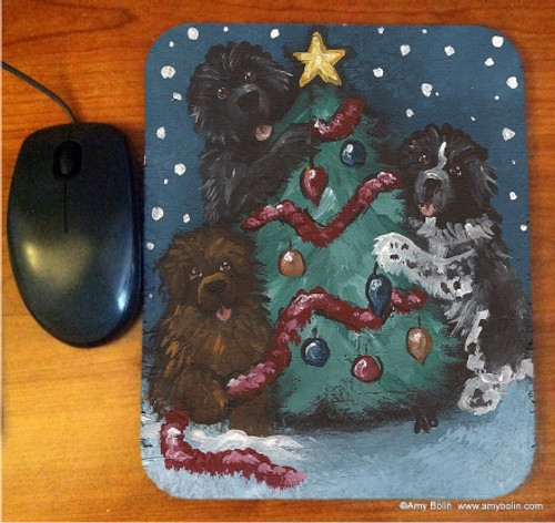"Christmas Together" Black, Brown, Landseer Newfoundlands Mouse Pad