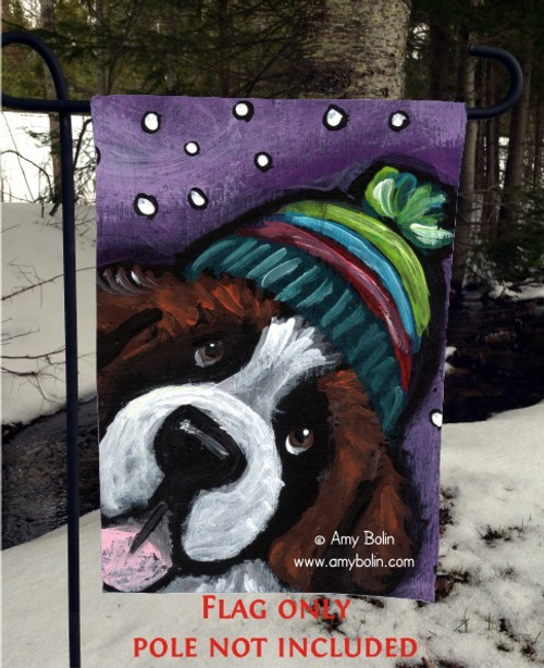 "Snowy Weather" Saint Bernard Garden Flag