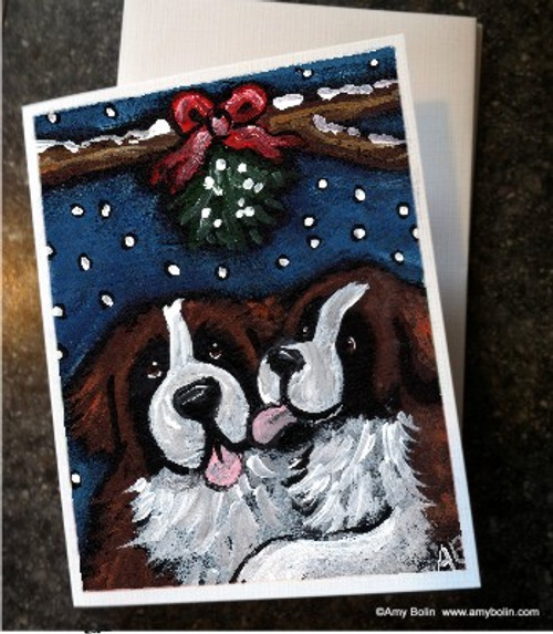 "Christmas: Under The Mistle Toe" Saint Bernard Note Cards