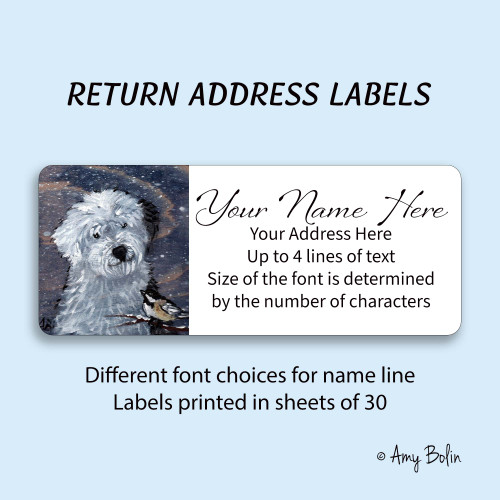 "Winter Buddies" Old English Sheepdog & Chickadee Address Labels "Winter Buddies" Old English Sheepdog & Chickadee Address Labels