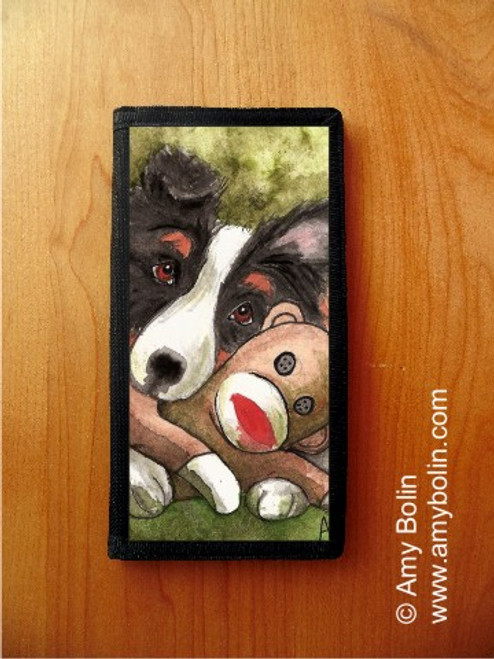 "Cuddle Monkey" Tri Color Shetland Sheepdog Checkbook Cover