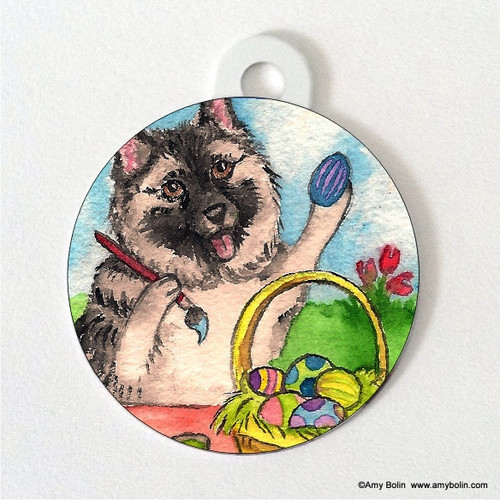 "Easter Egg Artist" Norwegian Elkhound Double Sided Pet ID Tag