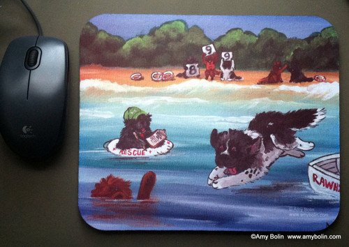 "Water Rescue 101" Black, Brown, Landseer Newfoundland Mouse Pad