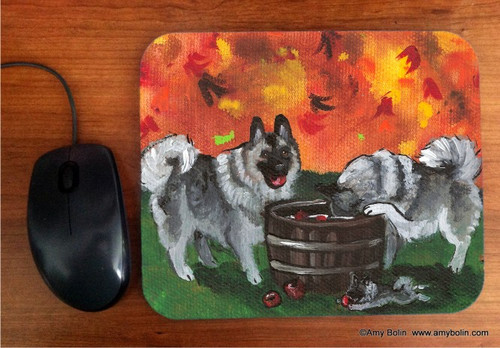 "Bobbing For Apples" Norwegian Elkhound Mouse Pad