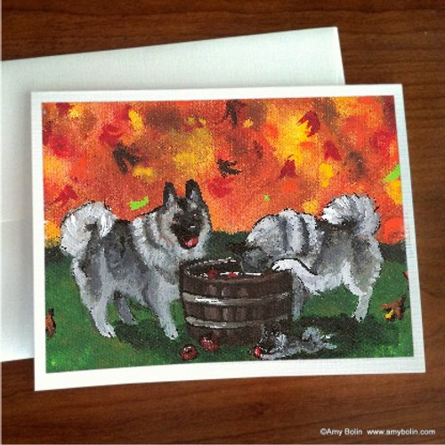 "Bobbing For Apples" Norwegian Elkhound Note Cards