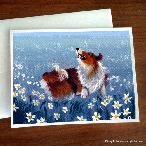 "Happy Dance"  Sable Shetland Sheepdog Note Cards