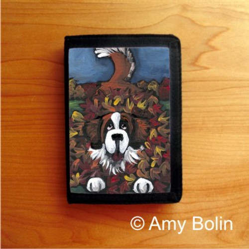 "Happiness Is A Pile OF Leaves" Saint Bernard Trifold Wallet