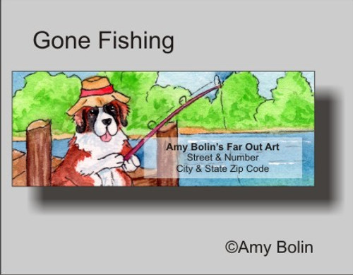 "Gone Fishing" Saint Bernard Address Labels