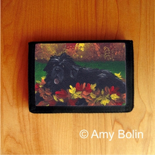 "Happiness Is A Pile Of Leaves" Black Newfoundland Trifold Wallet