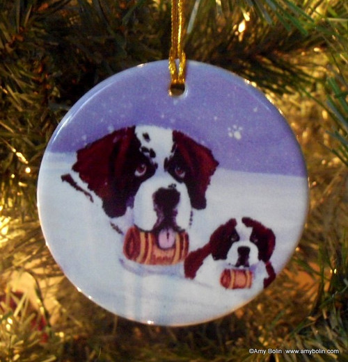 "Zeus And Ursa" Saint Bernard Ceramic Ornament Round