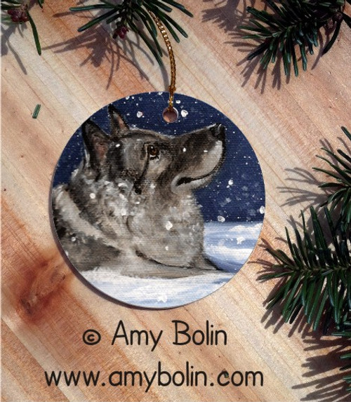 "Senja's Snow Day" Norwegian Elkhound Ceramic Ornament Round