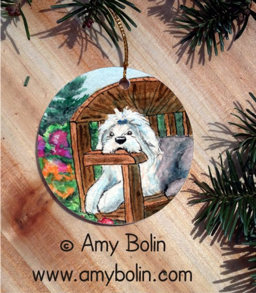 "Summer's Simple Pleasuers" Old English Sheepdog Ceramic Ornament Round "Summer's Simple Pleasuers" Old English Sheepdog Ceramic Ornament Round