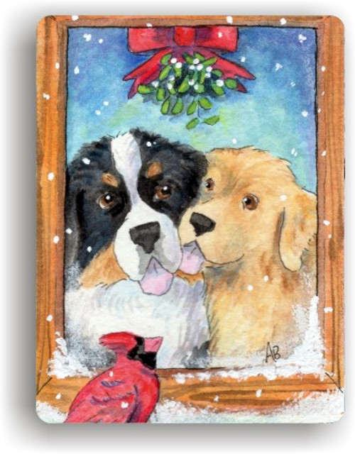 "Under The Mistletoe" Bernese Mountain Dog, Golden Retriever Magnet