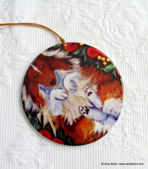 "Spring Fever" Sable Shetland Sheepdog Ceramic Ornament Round