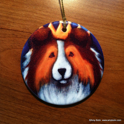 "The Queen" Sable Shetland Sheepdog Ceramic Ornament Round