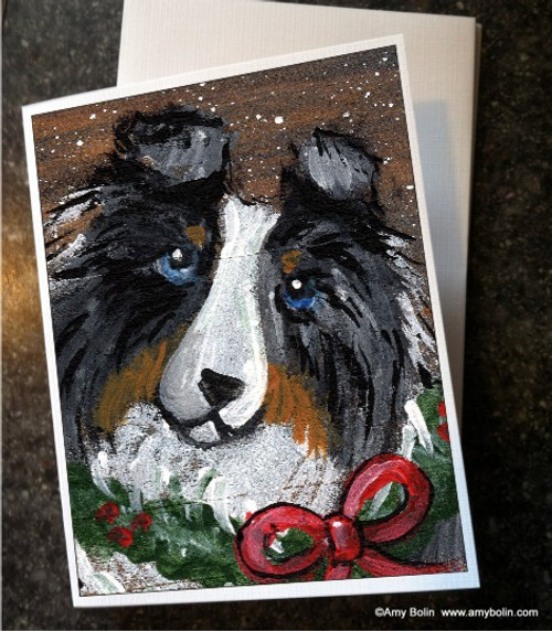 "Christmas Traditions" Blue Merle Shetland Sheepdog Note Cards