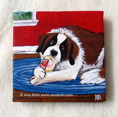 "Peanut Butter Bandit" Original ART Acrylic Painting by Amy Bolin on 4" Square Canvas