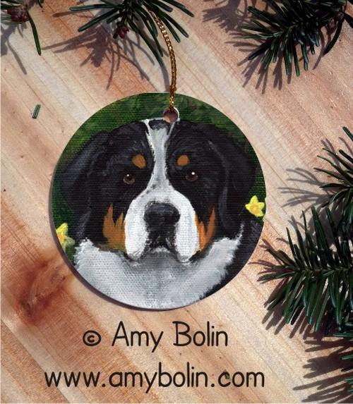 "Piper" Greater Swiss Mountain Dog Ceramic Ornament Round