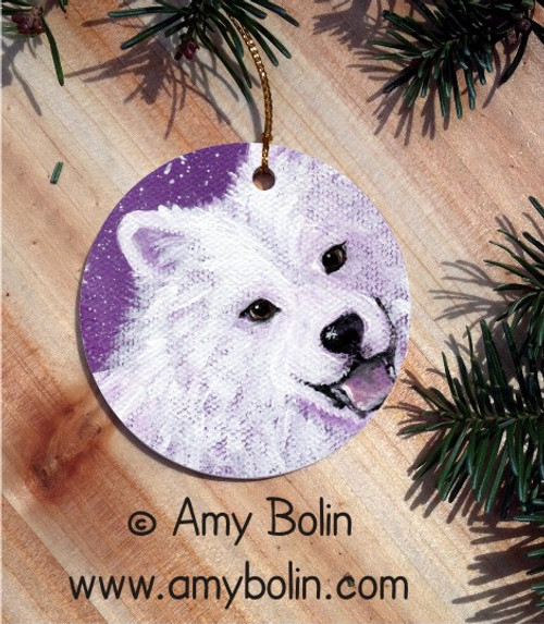 "Wish Upon A Snowflake" Samoyed Ceramic Ornament Round