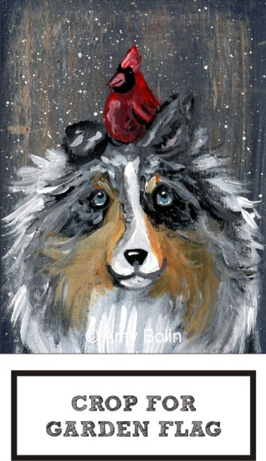 "Winter Buddies" Blue Merle Shetland Sheepdog Garden Flag