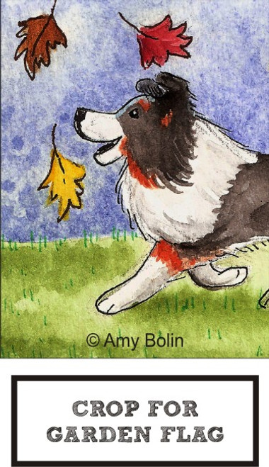 "Chasing Leaves" Tri Color Shetland Sheepdog Garden Flag