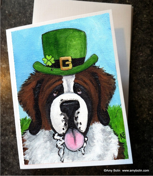 "St. Patrick's Day: A Big, Wet Irish Kiss" Saint Bernard Note Cards