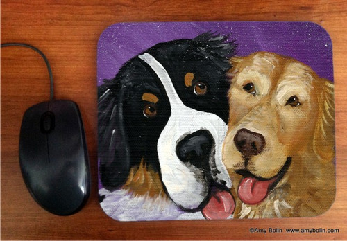 "Be Mine" Bernese Mountain Dog & Golden Retriever Mouse Pad