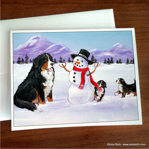 "Our Snowy Friend" Bernese Mountain Dog Note Cards