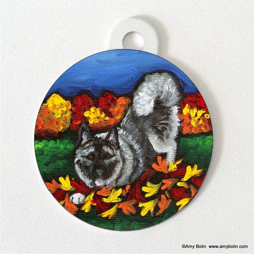 "Autumn's Simple Pleasures" Norwegian Elkhound Double Sided Pet ID Tag